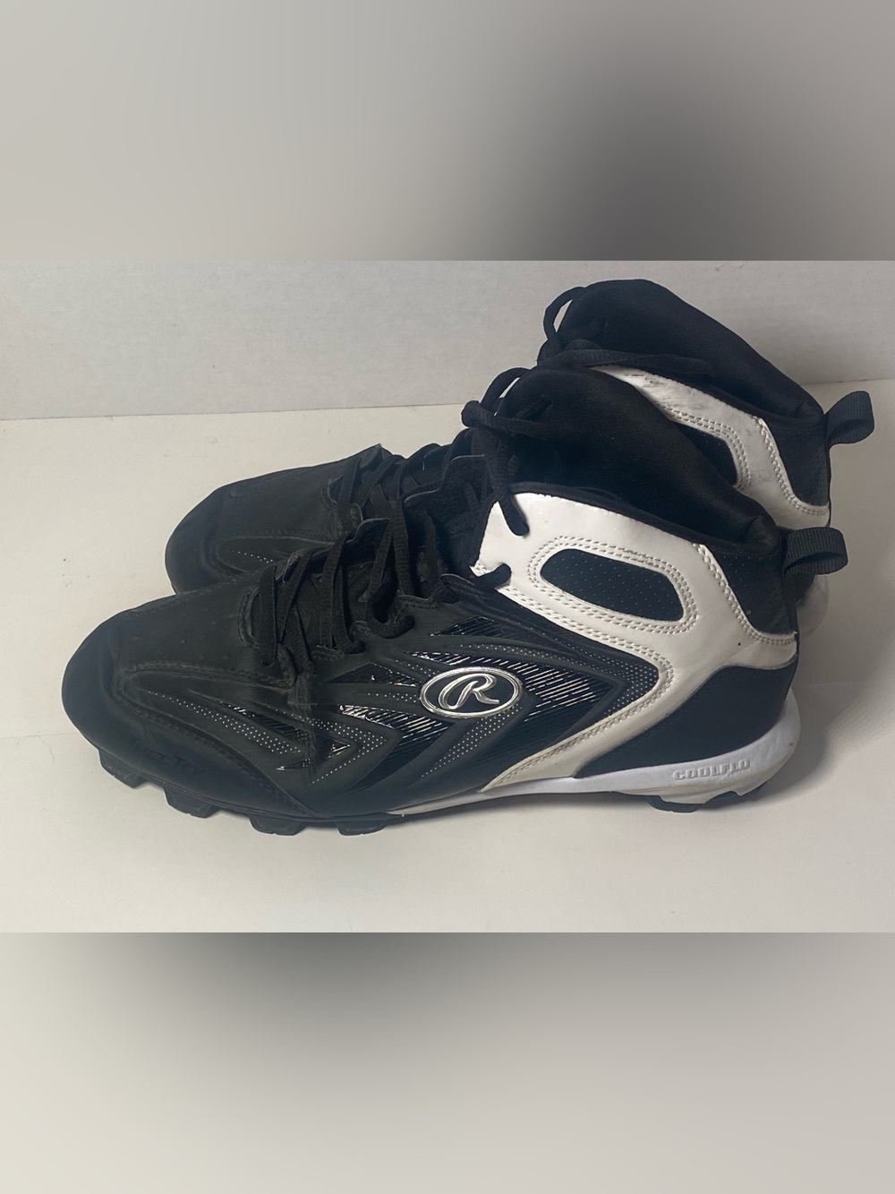Men's Rawlings Baseball Cleats Mid Top Shoes Size 10 Coolflo Black White